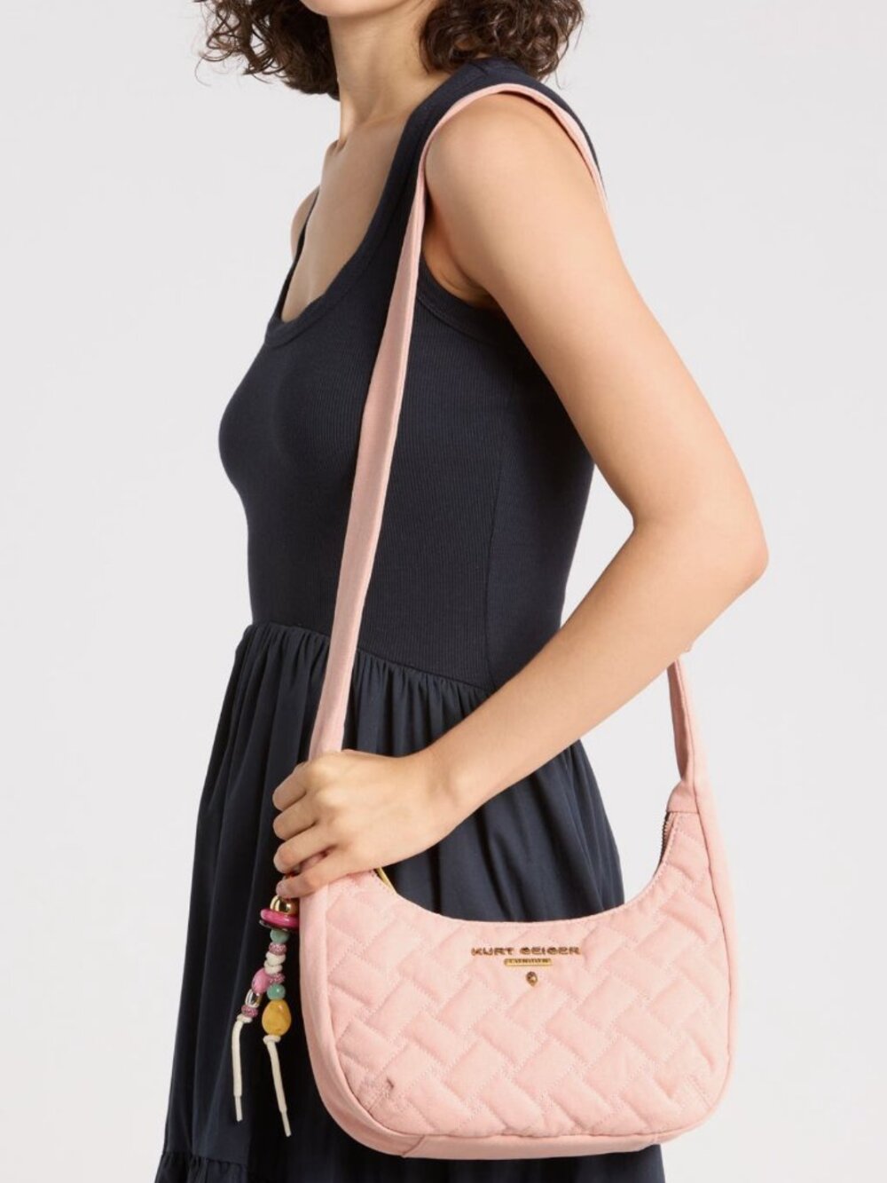 Kurt Geiger London Quilted Hobo Shoulder Bag Pastel Pink Purse Crossbody NWT - Picture 2 of 6